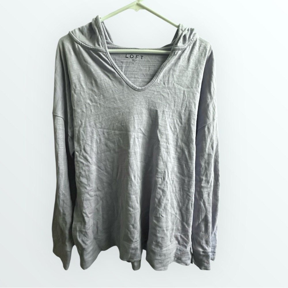 LOFT Lilac V-Neck Pullover Hoodie Sweatshirt - Picture 3 of 5